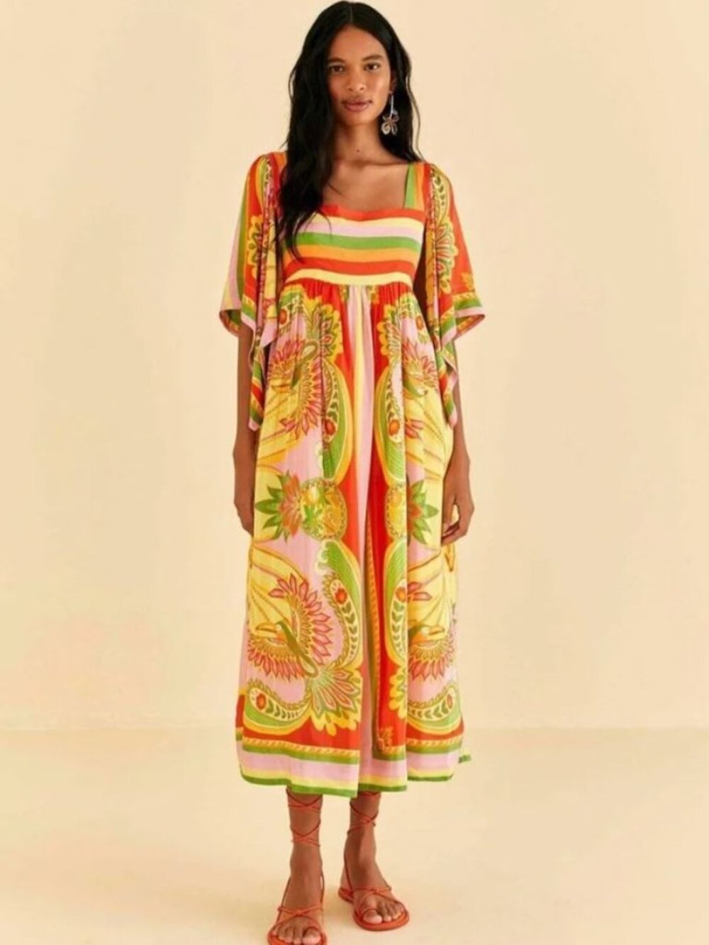 Stunning FARM Rio Beach Toucan Scarf Midi Dress NWT